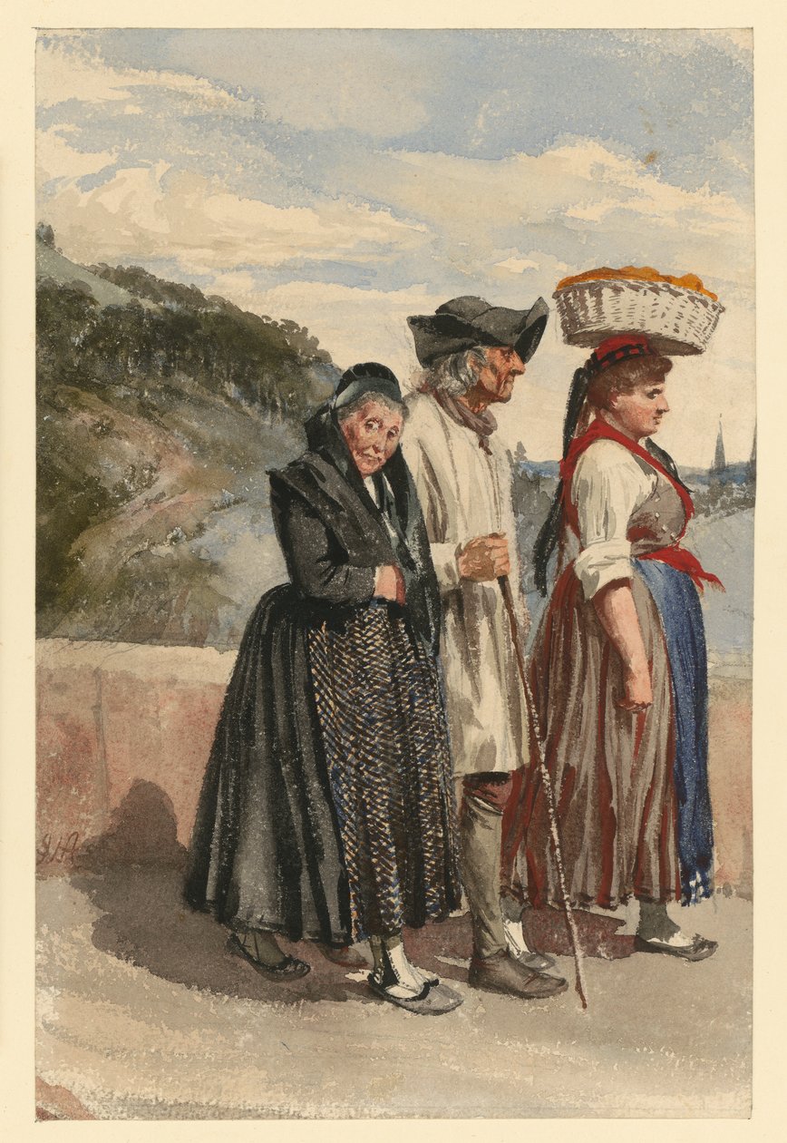 Camponeses de Marburgo na ponte sobre o Lahn de Adolph Menzel