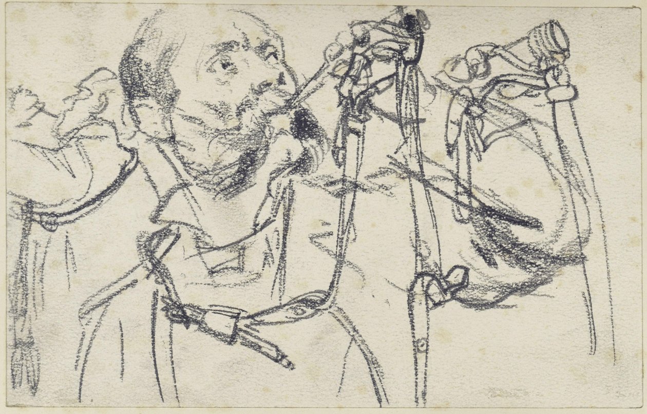 Maquete representando o corno de caça do conjunto de armas de caça «Esmeralda» de João Jorge I da Saxónia, em três perspetivas, Museu Histórico, Dresden de Adolph Menzel