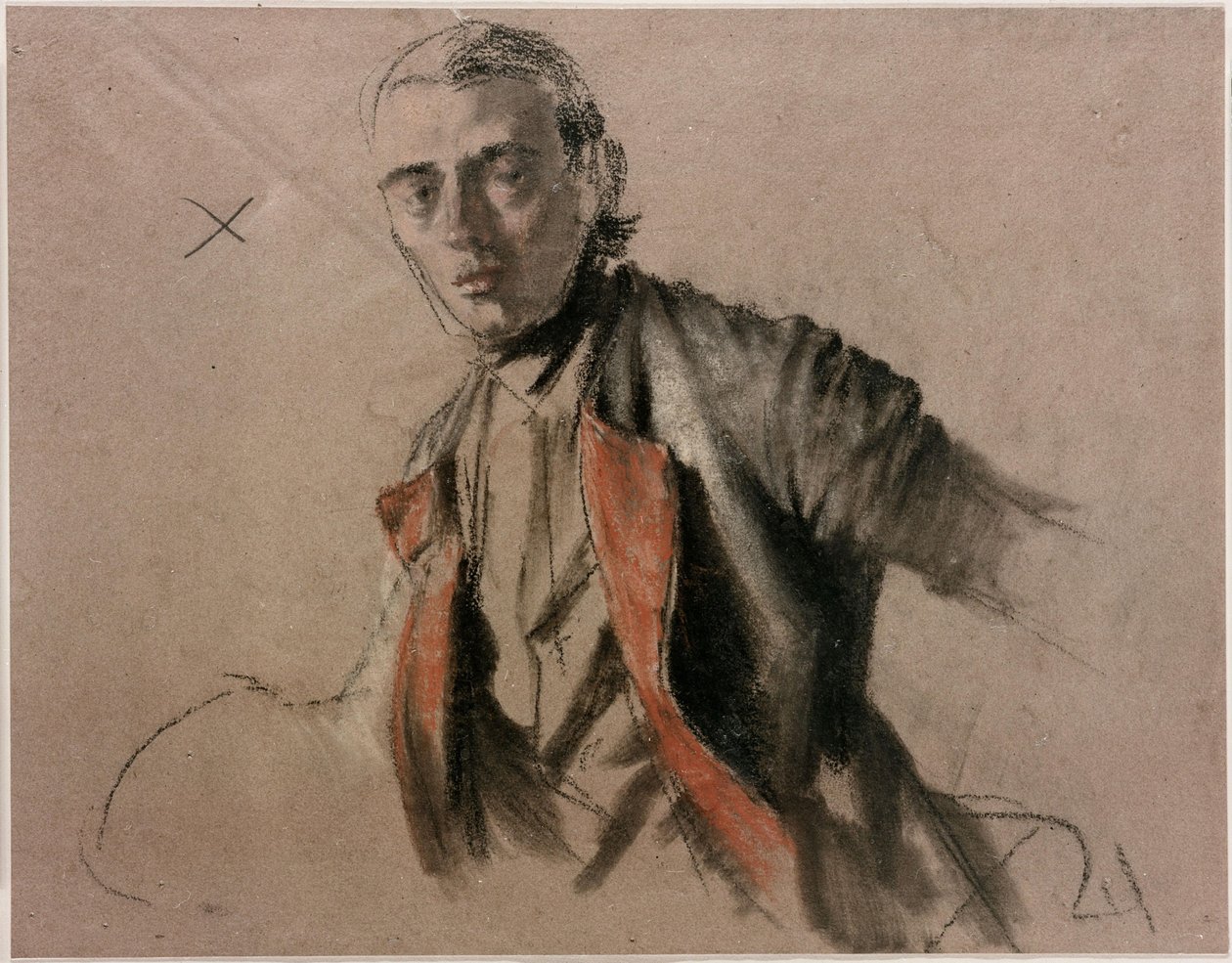 Estudo de modelo (Richard Menzel) como o General von Stille para o quadro «A Mesa Redonda de Frederico, o Grande, em Sanssouci» de Adolph Menzel