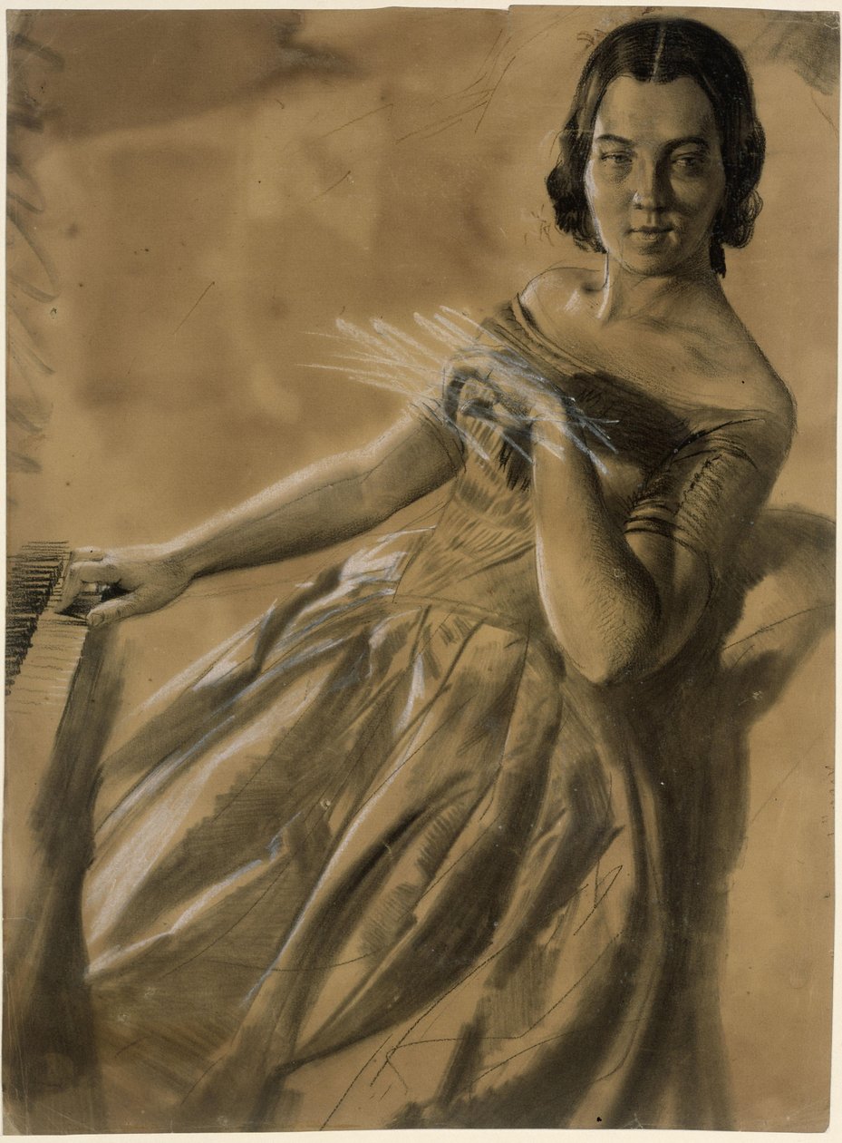 Estudo de modelo da Sra. Maercker ao piano de Adolph Menzel