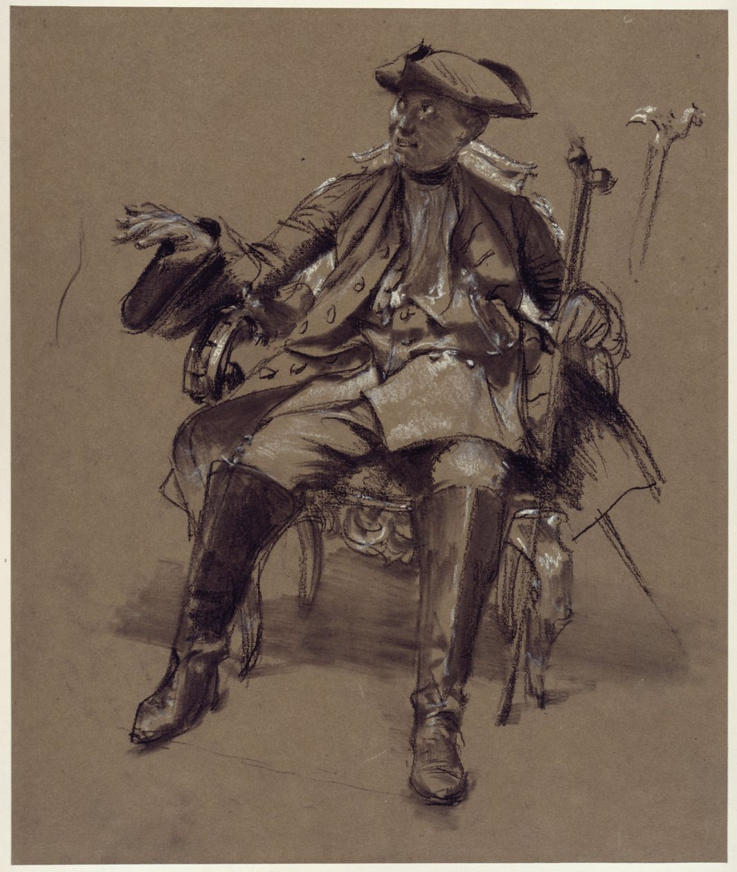 Estudo de modelo sobre Frederico I na poltrona de Adolph Menzel