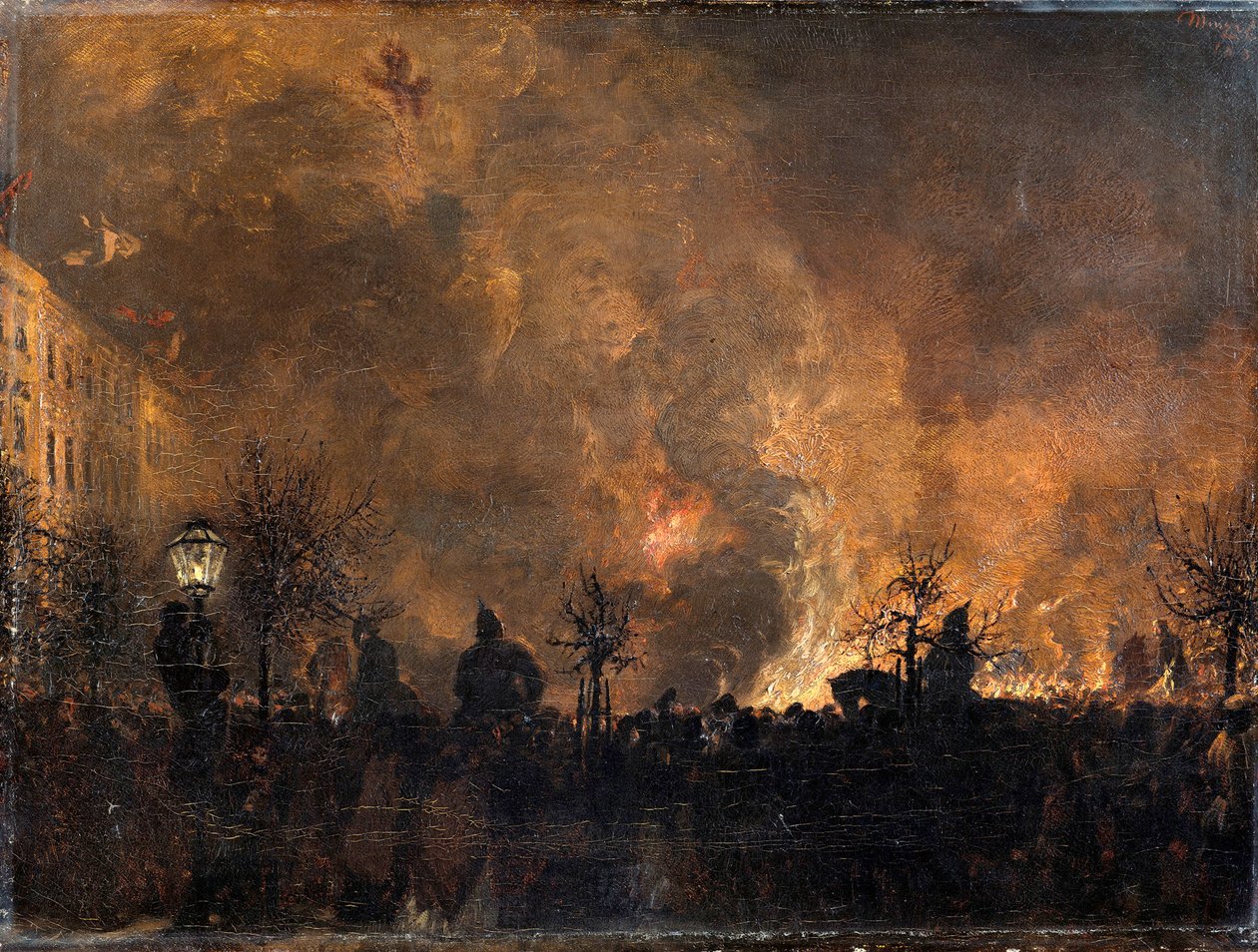 Depois da marcha de tochas. Amontoamento das tochas na Dönhoffplatz em Berlim de Adolph Menzel