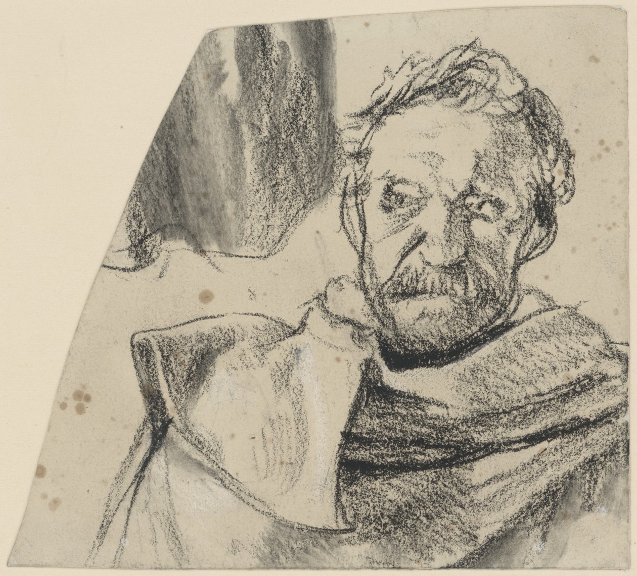 Oficial de casaco, sem chapéu, retrato de busto de frente. Esboço para o quadro inacabado «Discurso de Frederico II aos seus generais antes da batalha de Leuthen» de Adolph Menzel