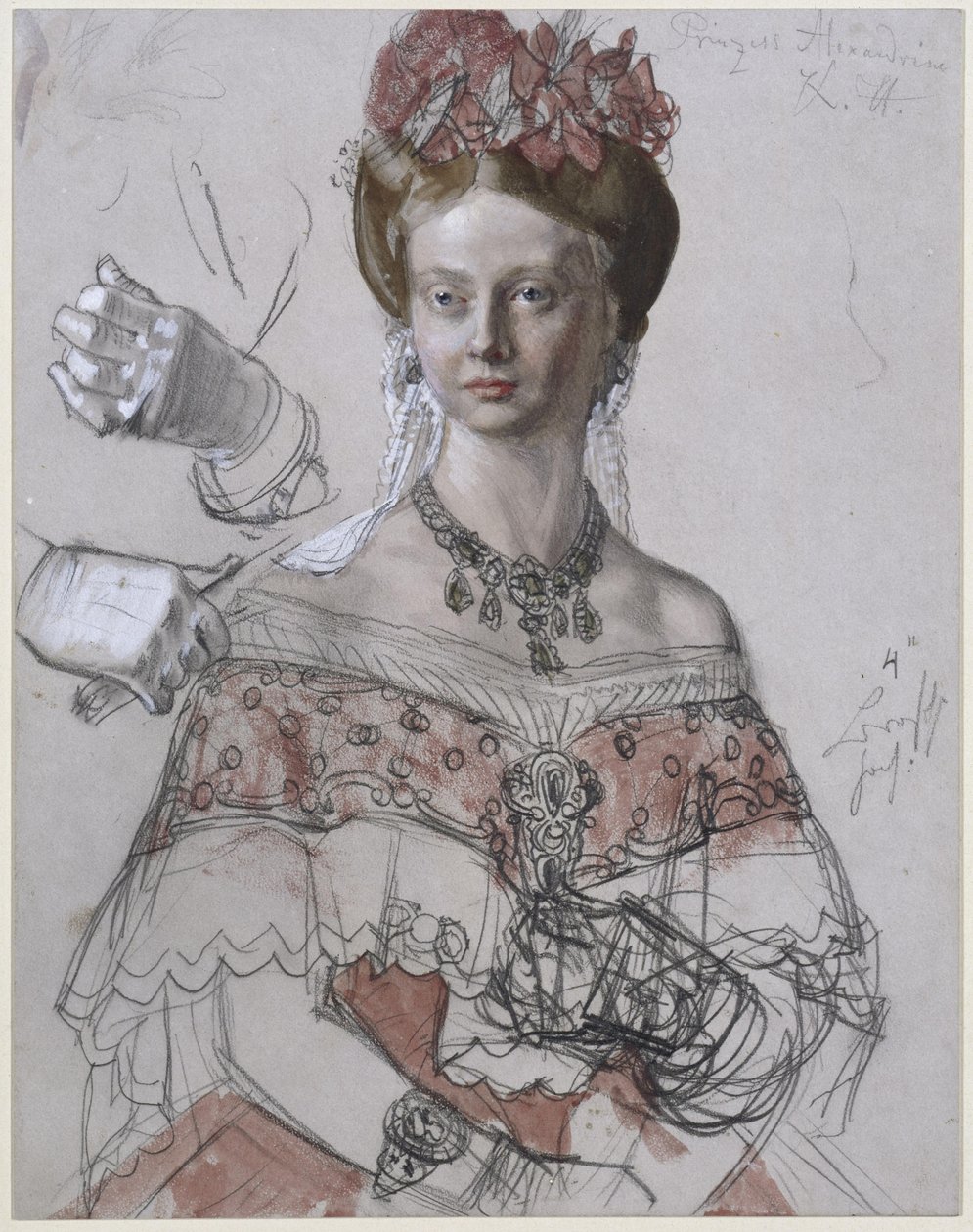 Princesa Alexandrina da Prússia, estudo de retrato para a pintura «A coroação de Guilherme I em Königsberg» de Adolph Menzel