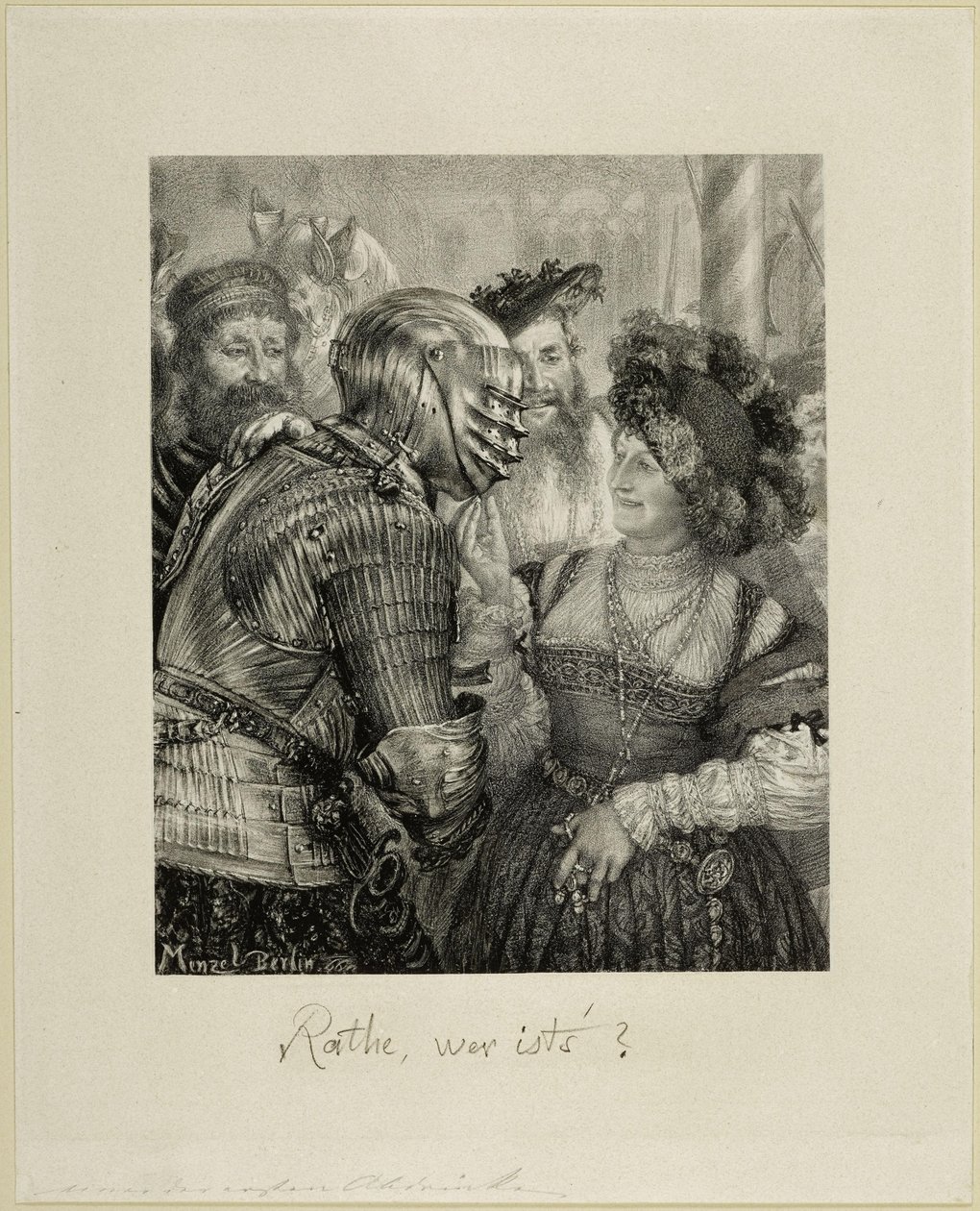 Adivinha quem é Cena num baile de máscaras com trajes de cavaleiro. Para o «Deutsche Künstleralbum», edição de 1867 de Adolph Menzel