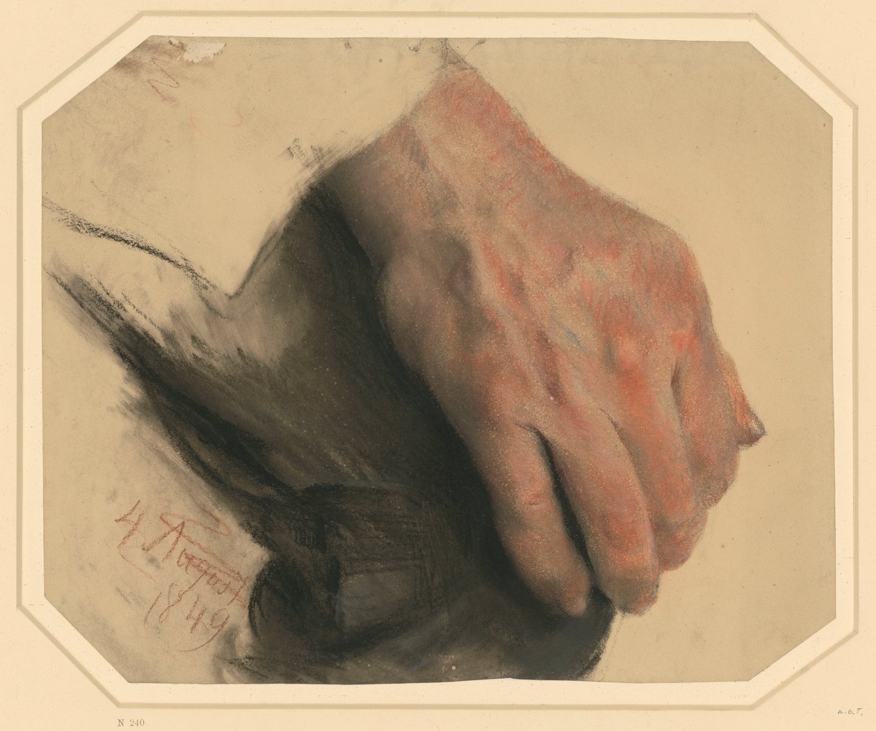 Mão direita de um homem repousando sobre o joelho de Adolph Menzel