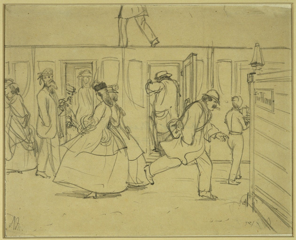 Viajantes na estação ferroviária («Para cavalheiros») de Adolph Menzel
