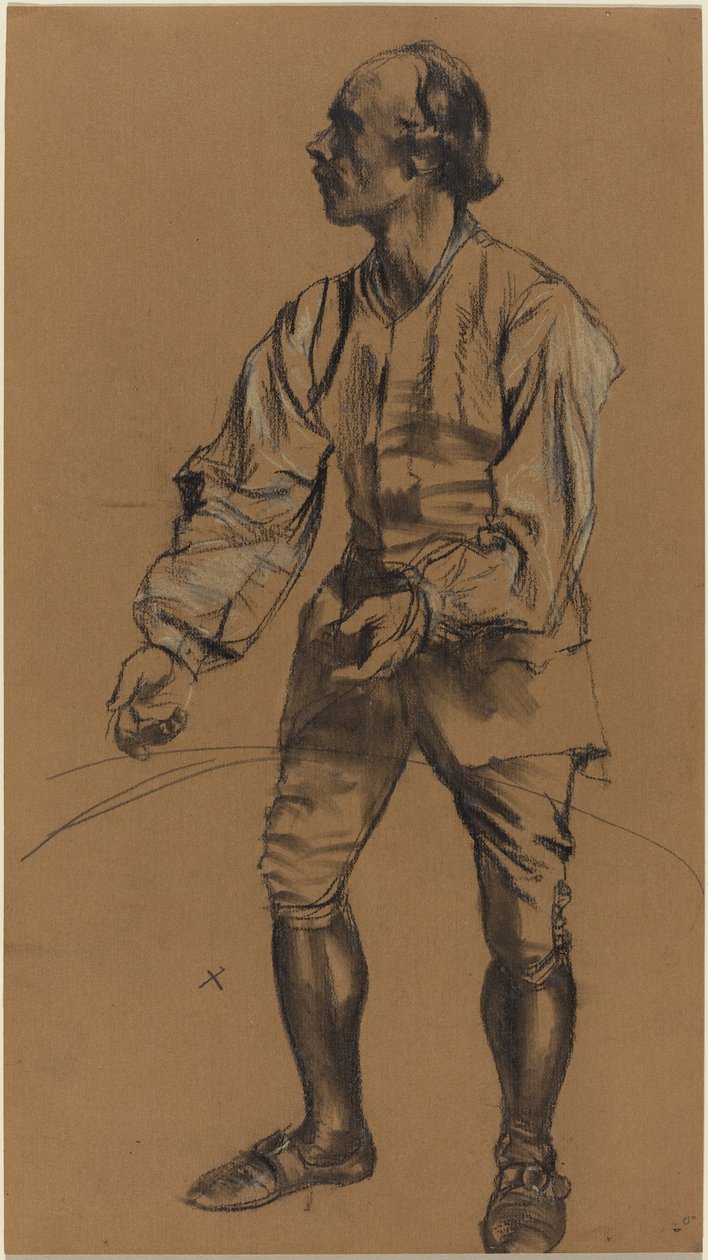 Richard Menzel posando em traje do século XVIII de Adolph Menzel