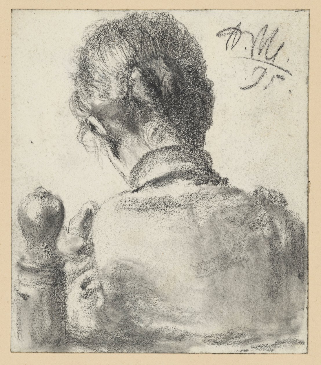 Vista de costas de uma mulher sentada numa cadeira de Adolph Menzel