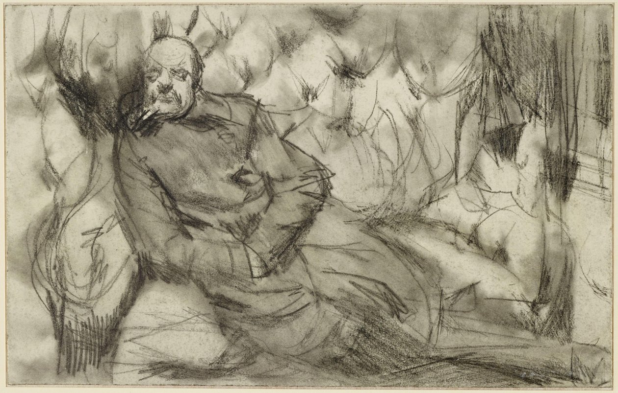 Homem a dormir num compartimento de comboio de Adolph Menzel