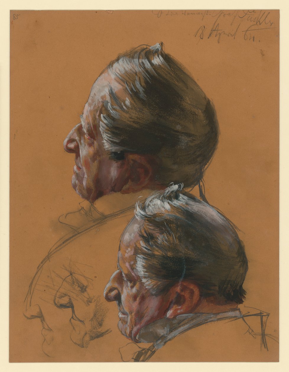O Ministro de Estado Conde Pückler, dois esboços de perfil para a esquerda, estudos de retrato para «A Coroação de Guilherme I em Königsberg» de Adolph Menzel