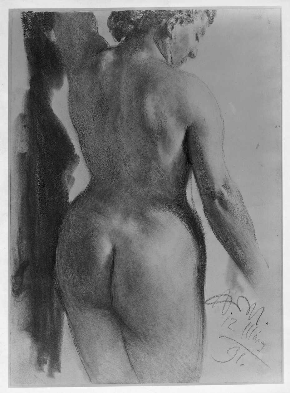 Nu feminino de pé, visto de costas de Adolph Menzel