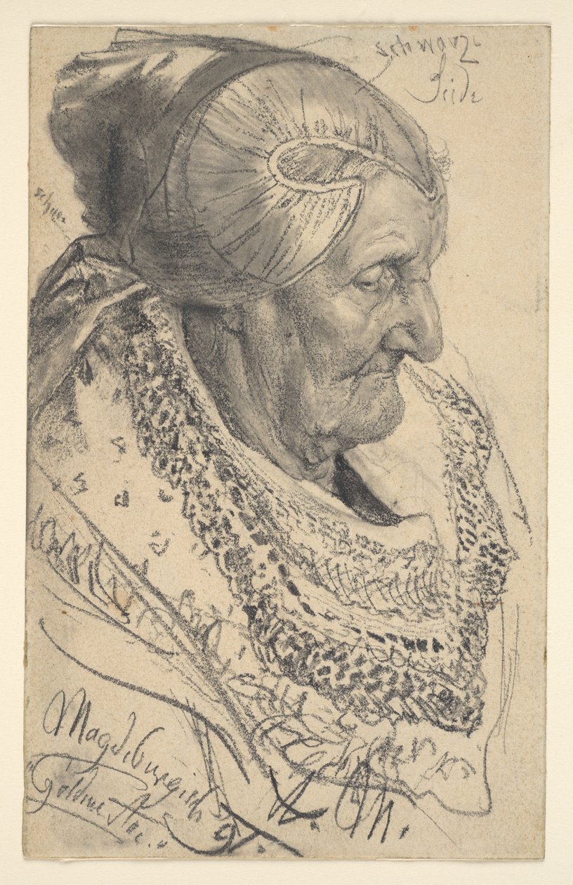 Estudo de uma Anciã de Magdeburgo de Adolph Menzel