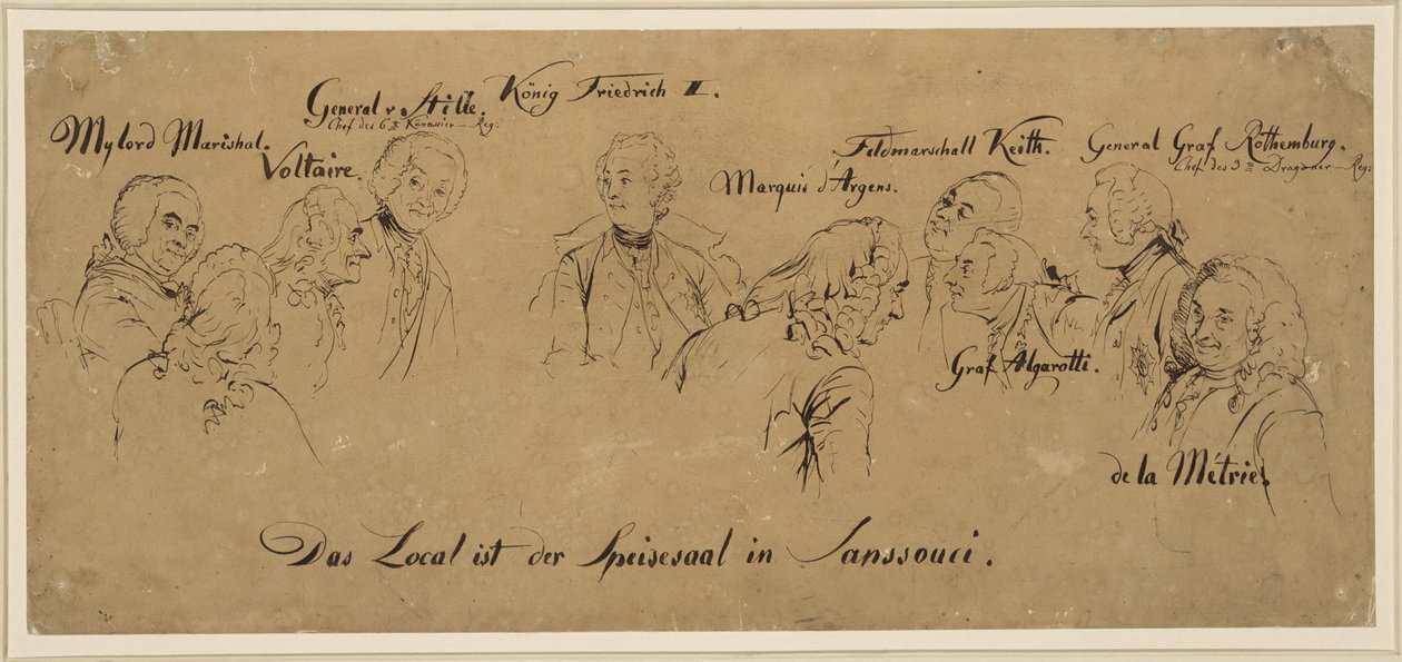 Jantar: Refeitório de Sanssouci, nomes de pessoas de Adolph Menzel