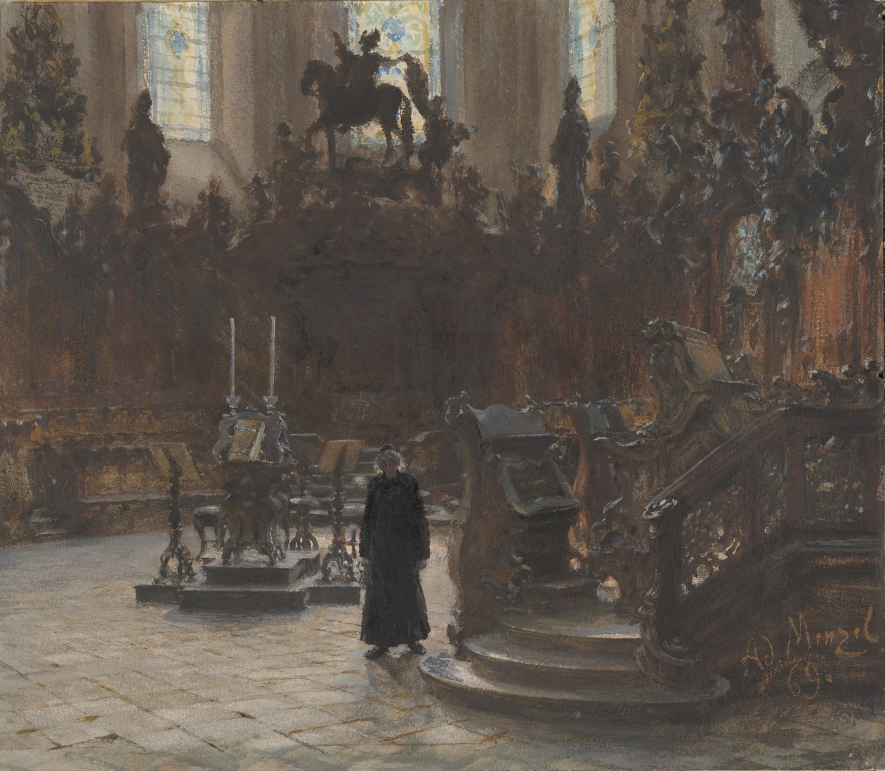 O Coro na Catedral de Mainz, 1869. de Adolph Menzel