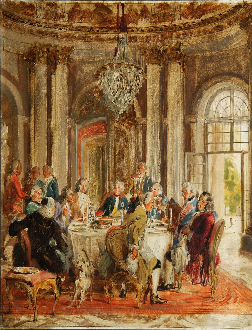 A Mesa-Redonda de Frederico II no esboço de Sanssouci, 1848 de Adolph Menzel
