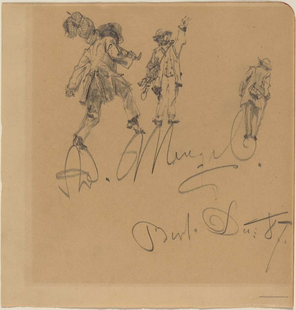 Três vagabundos na assinatura do artista de Adolph Menzel