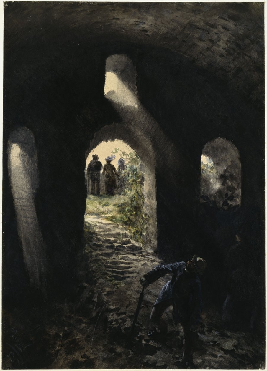 Turistas nas ruínas de Rheinfels de Adolph Menzel