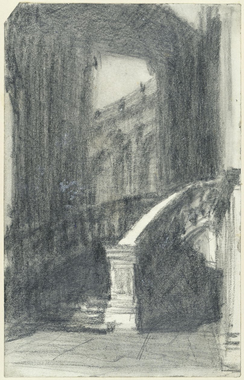 Escadaria no Pavilhão Municipal do Zwinger, em Dresden, à noite de Adolph Menzel