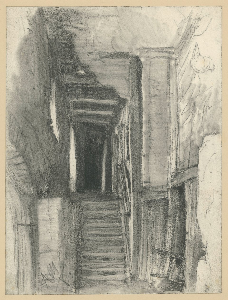 Escadaria e corredor numa antiga casa de camponês de Adolph Menzel