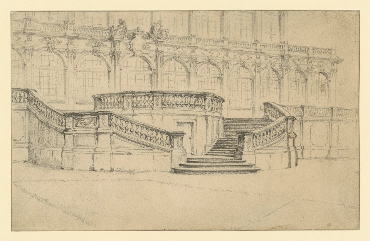 Escadaria que conduz ao Salão de Matemática e Física no Zwinger, em Dresden de Adolph Menzel