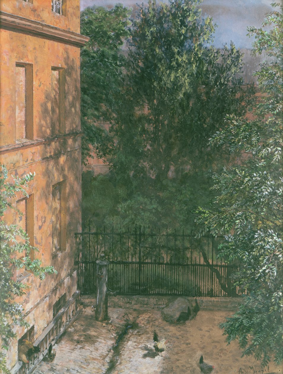 Vista de um pequeno quintal (wc no papel) de Adolph Menzel