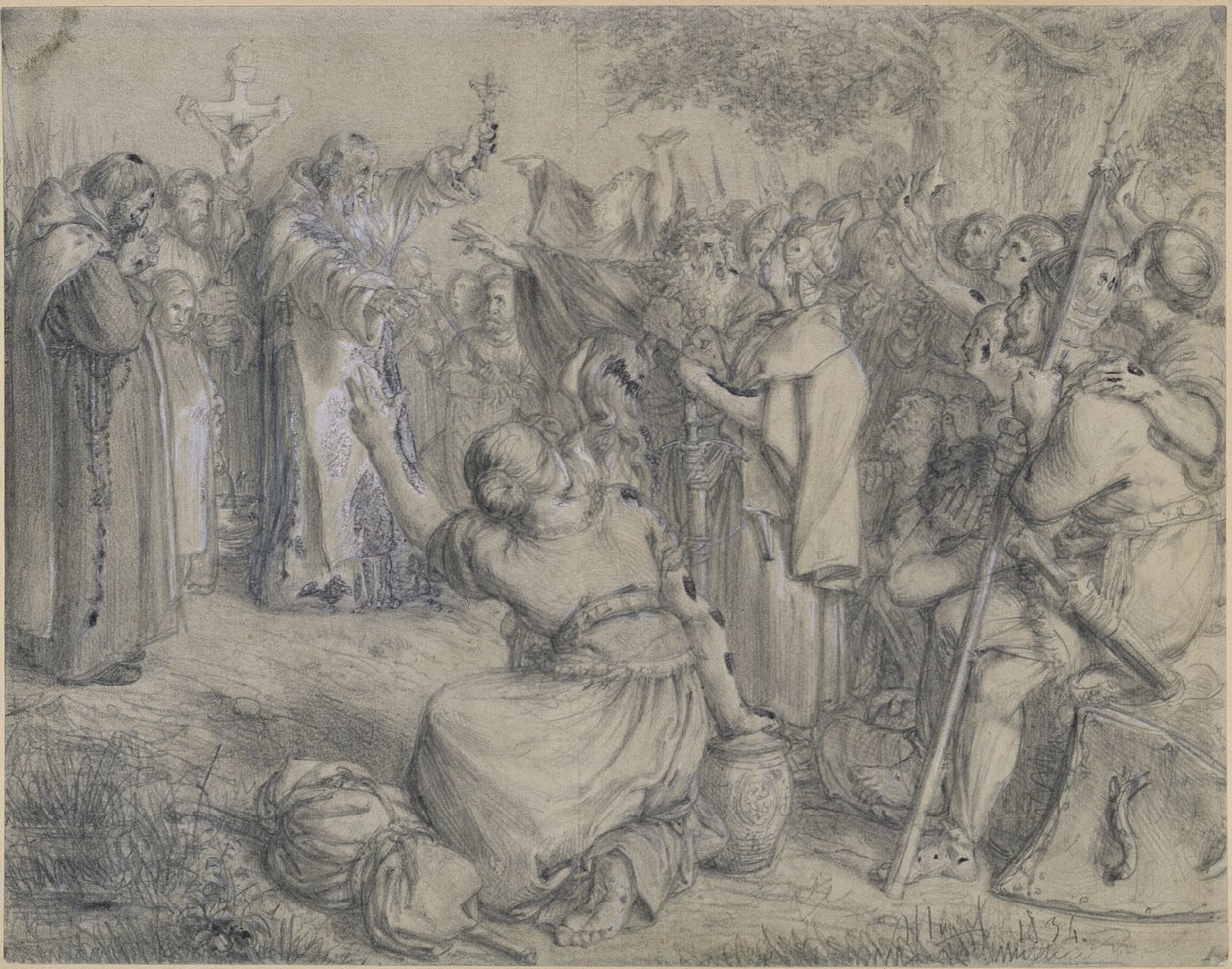 Vizelin evangeliza os wendos por volta do ano de 1137. Esboço para as «Memórias da História de Brandemburgo-Prússia» de Adolph Menzel