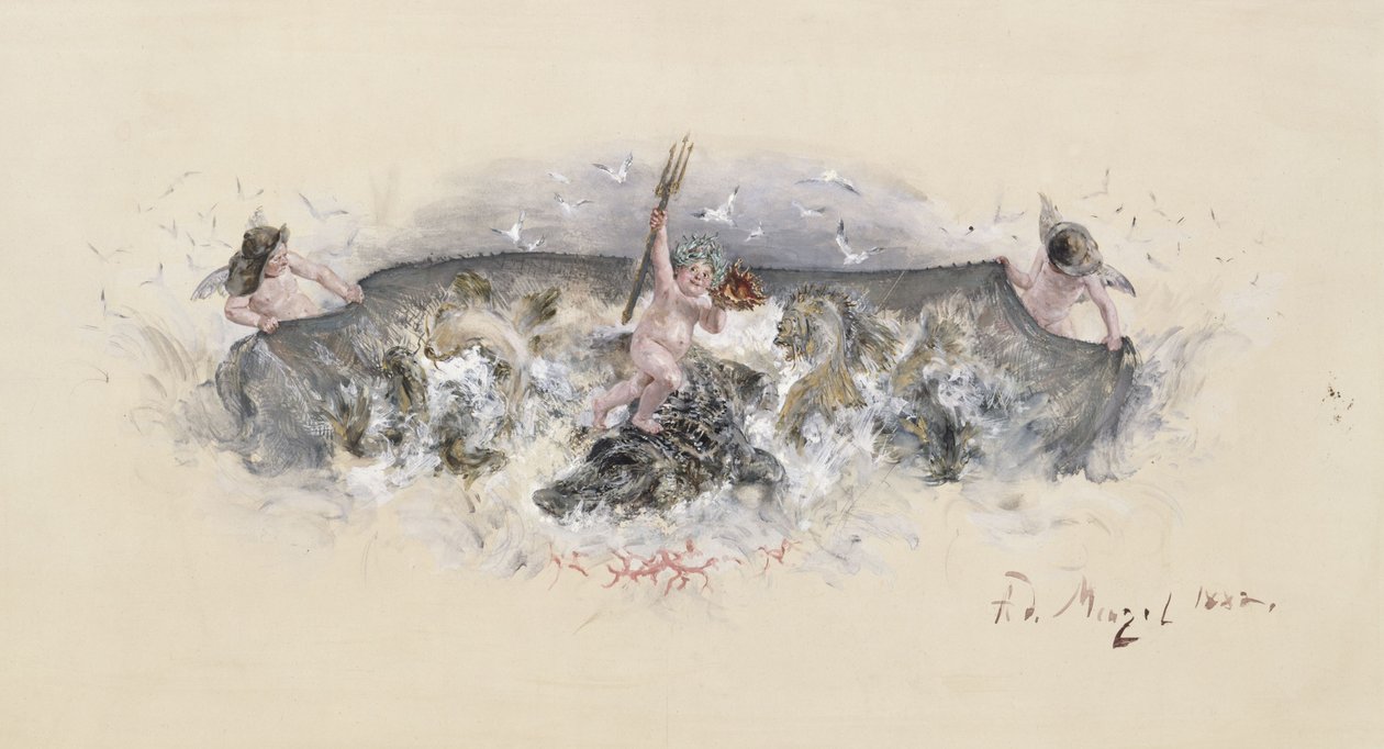 Projecto para a decoração da travessa de peixe do serviço de mesa para as bodas de prata do casal de príncipes herdeiros de Adolph Menzel