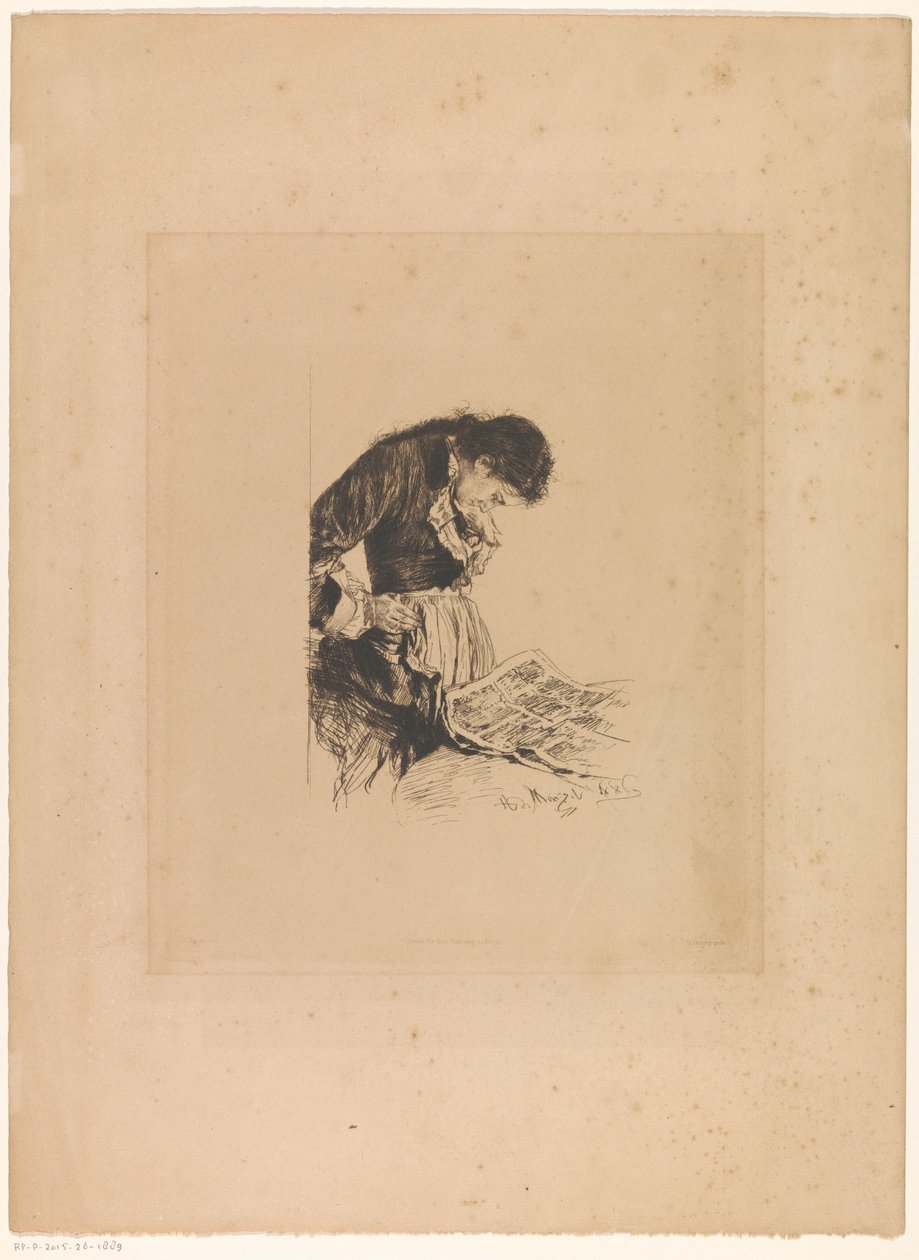 Mulher lê jornal de Adolph Menzel