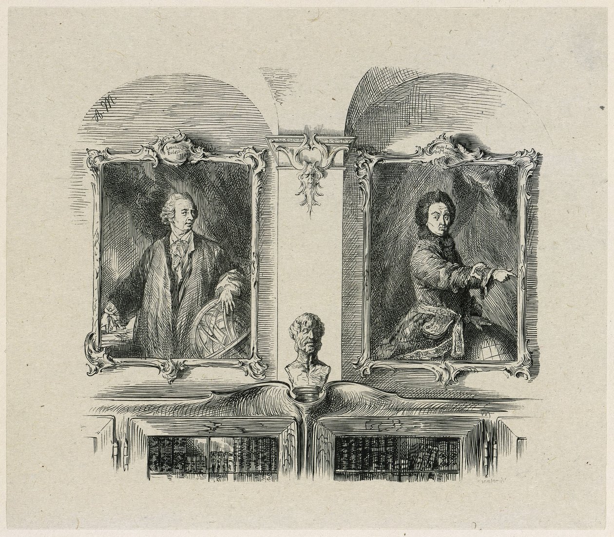 Obras de Frederico, o Grande. Leonhard Euler e Pierre-Louis de Maupertuis de Adolph Menzel