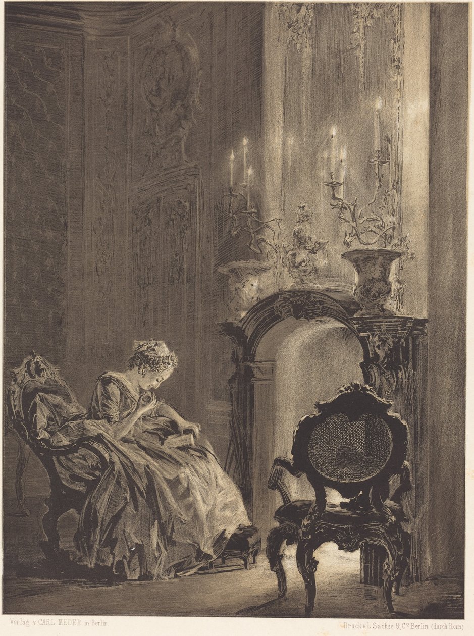 Mulher diante de um fogo de Adolph Menzel