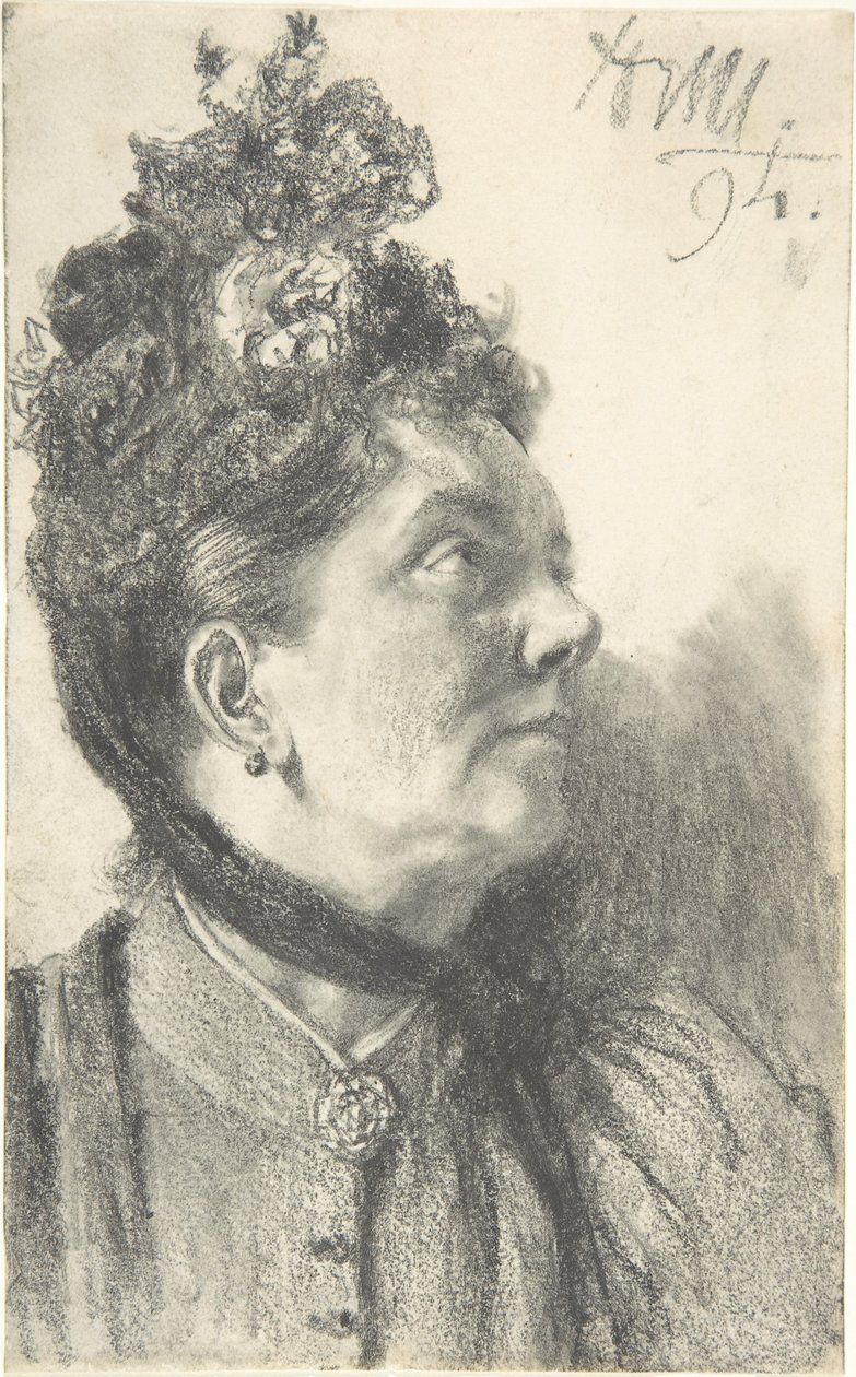 Mulher com um chapéu de veludo amassado de Adolph Menzel