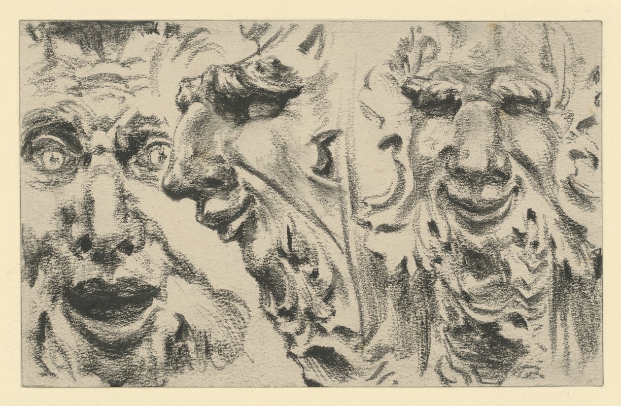 Duas máscaras de fauno no Zwinger, em Dresden de Adolph Menzel