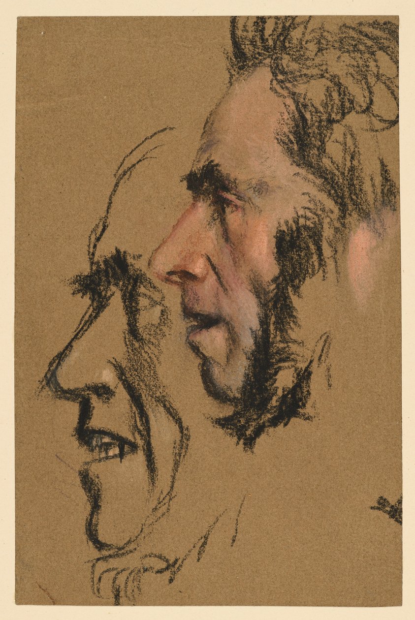 Dois esboços de um rosto masculino de perfil para a esquerda de Adolph Menzel