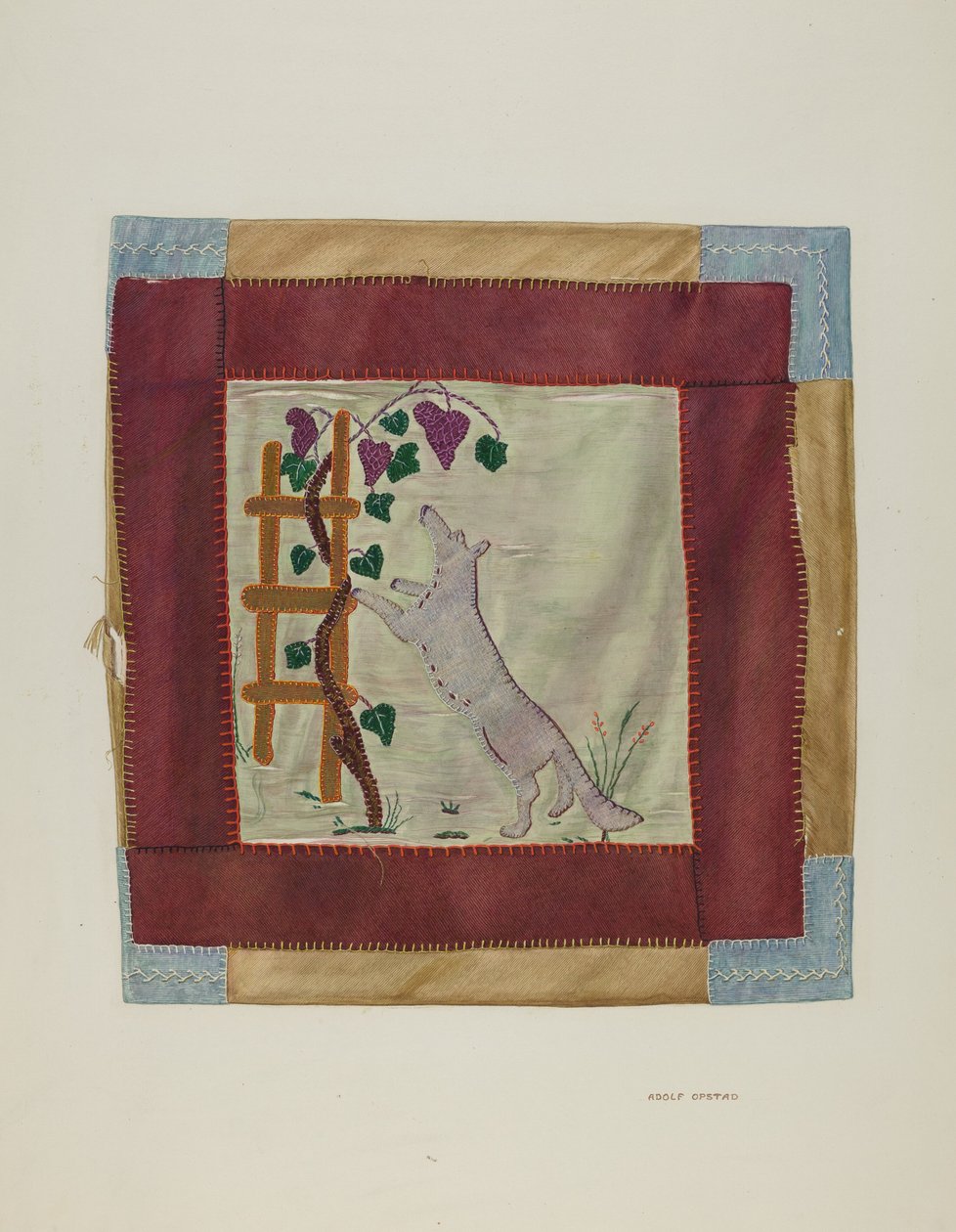 Detalhe da colcha de apliques, c. 1941. de Adolph Opstad