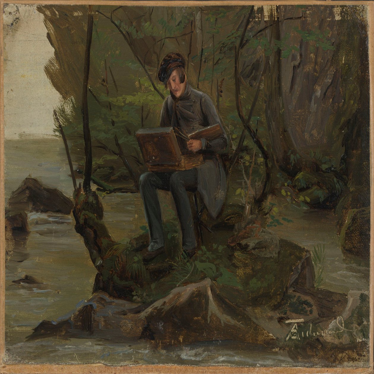 Um pintor junto à sua caixa de tintas de Adolph Tidemand