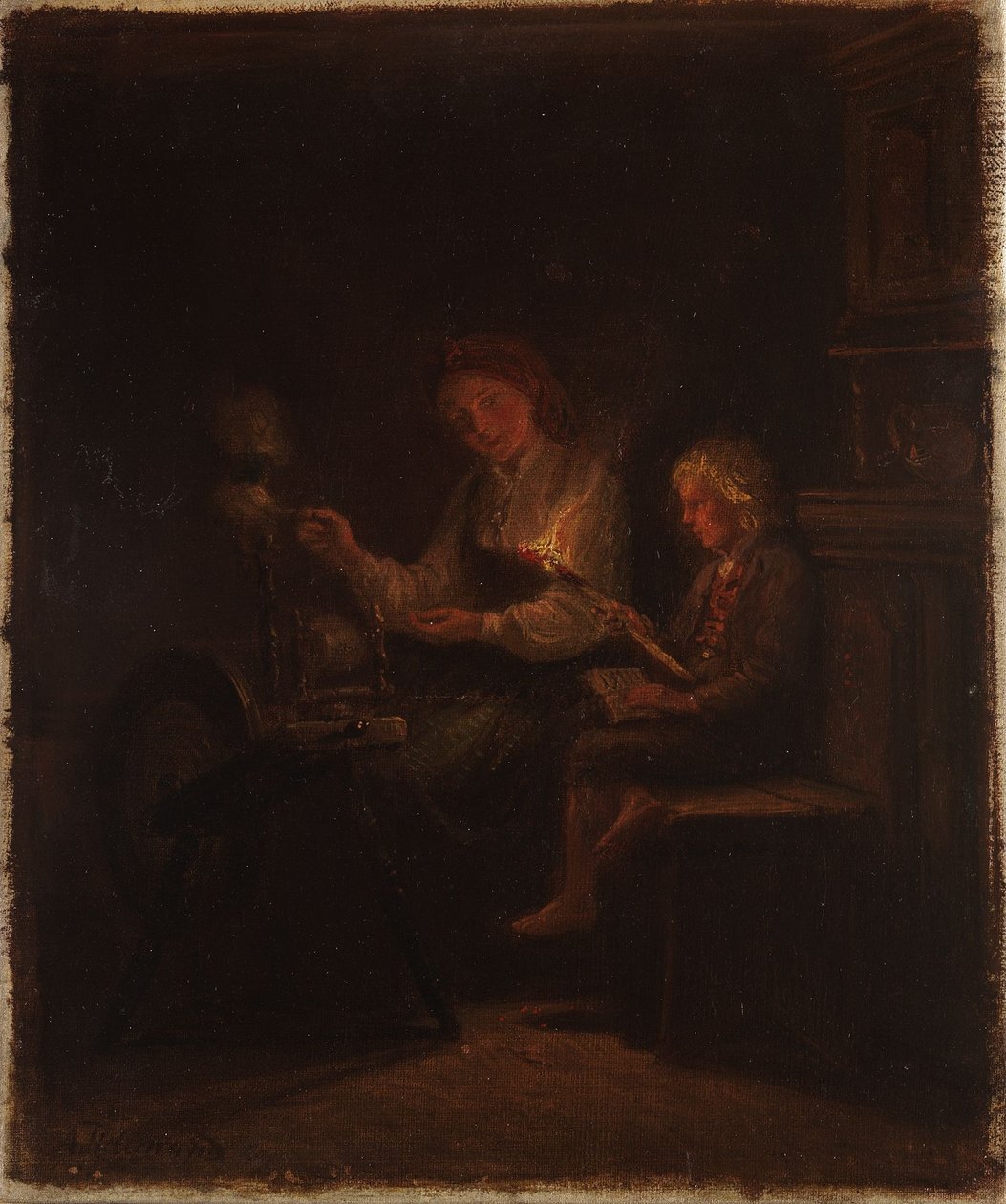 Junto à roda de fiar de Adolph Tidemand