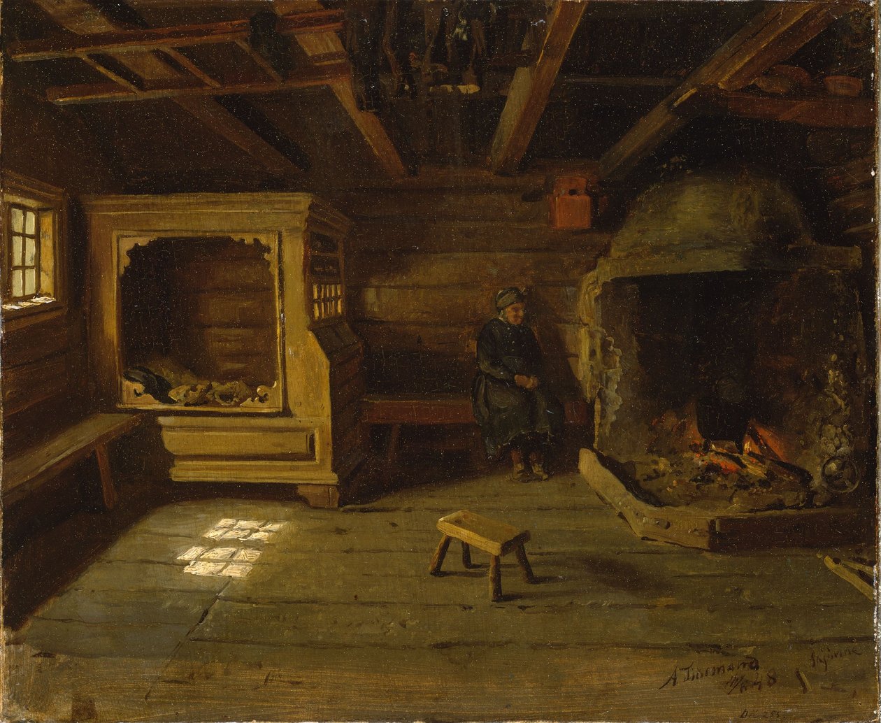 Interior de uma quinta de Skjønne, em Numedal de Adolph Tidemand