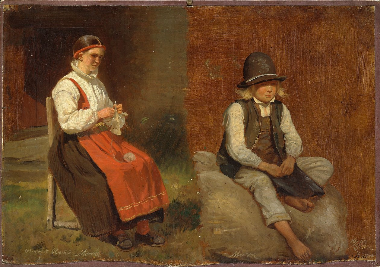 Estudos de figura de Mora, na Suécia de Adolph Tidemand
