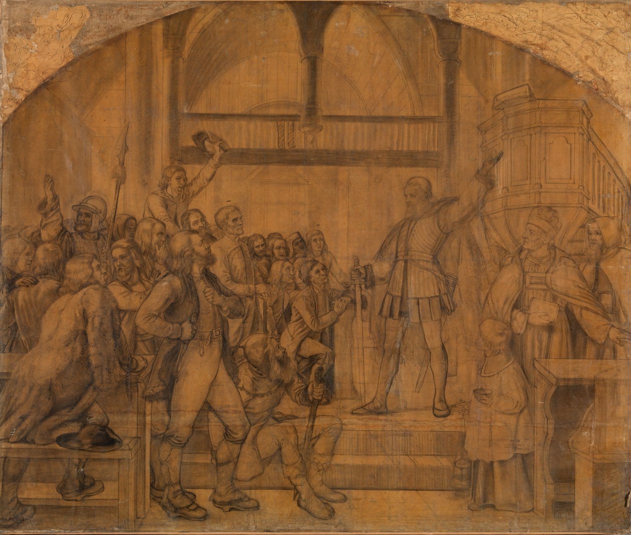 Gustav Vasa fala ao povo de Dalarna na igreja de Mora de Adolph Tidemand