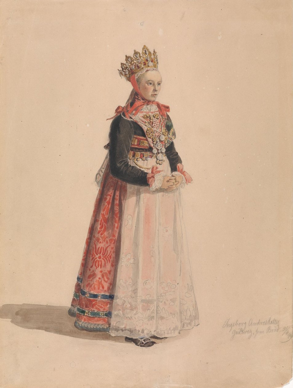 Ingeborg Andresdatter Gulsvik como noiva de Adolph Tidemand
