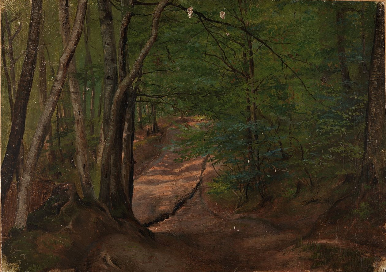 Estrada na floresta de Adolph Tidemand