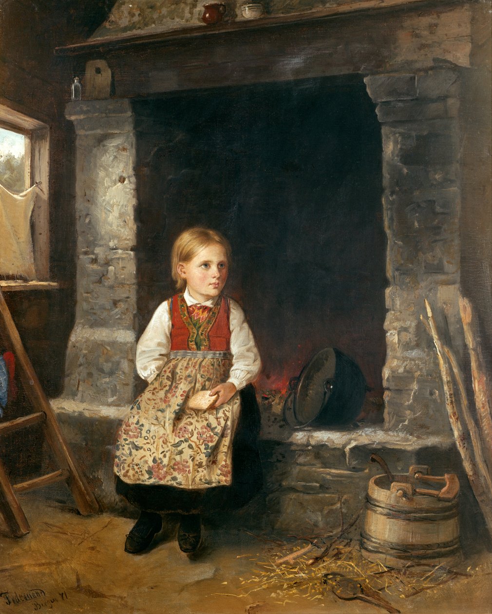 A rapariga da lareira de Adolph Tidemand
