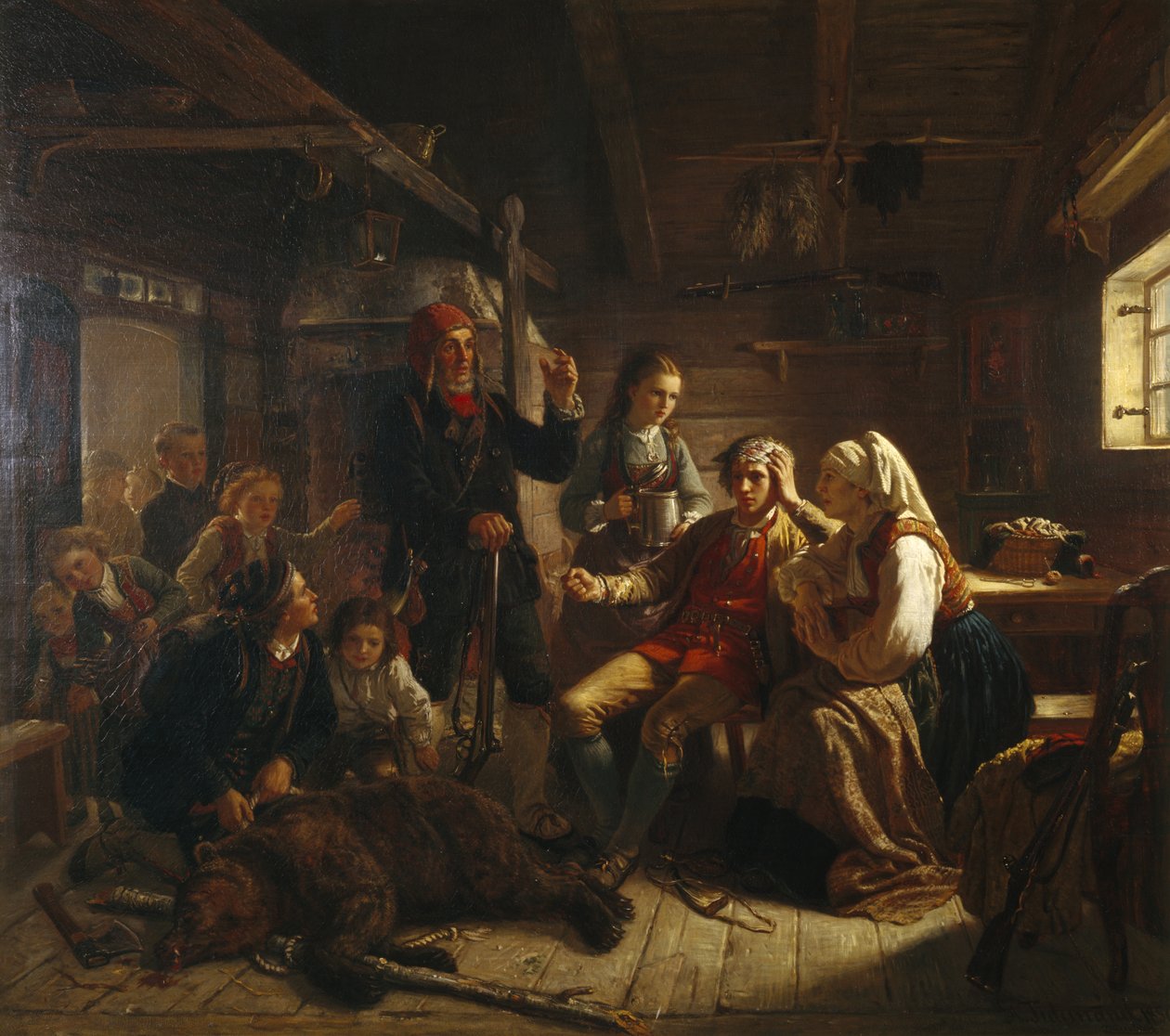 O Caçador de Ursos Feridos de Adolph Tidemand