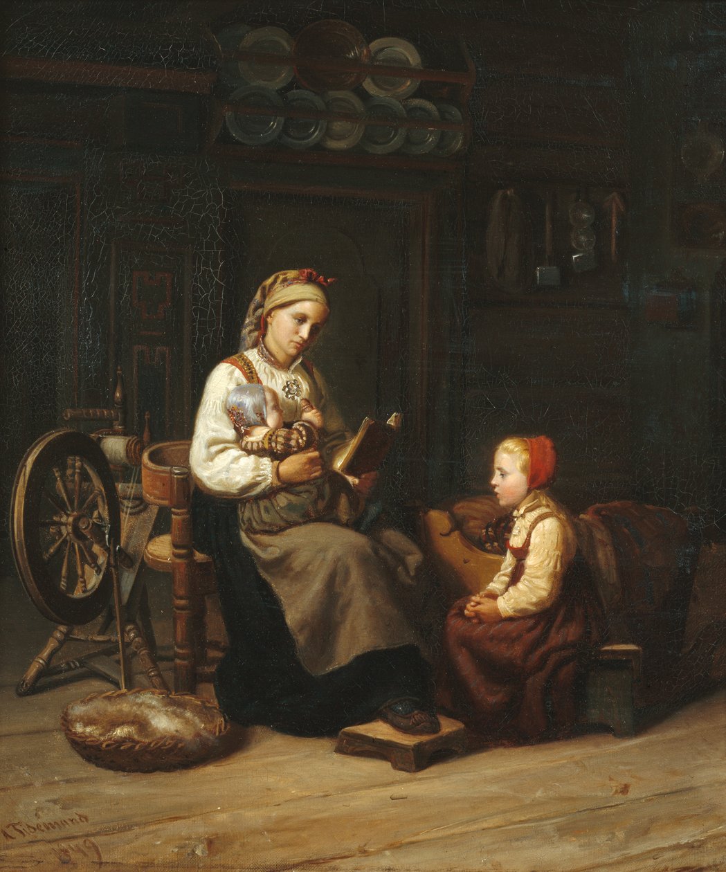 A mãe a ensinar de Adolph Tidemand