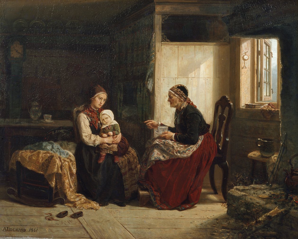 O conselho da esposa vizinha (A criança doente) de Adolph Tidemand