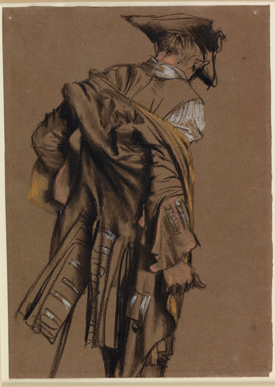 Modelo do artista, visto de trás, vestindo um uniforme do século XVIII de Adolph Menzel