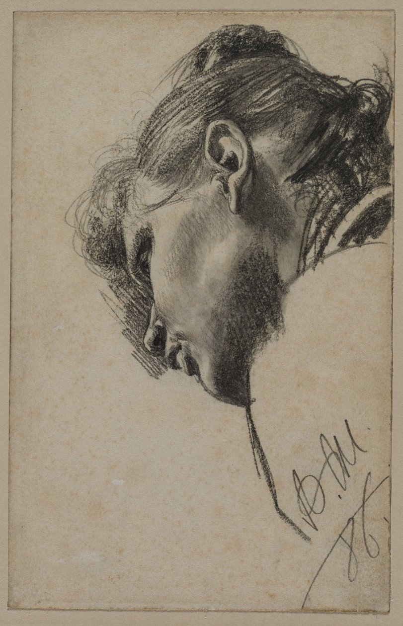 Cabeça de uma jovem vista de baixo de Adolph Menzel