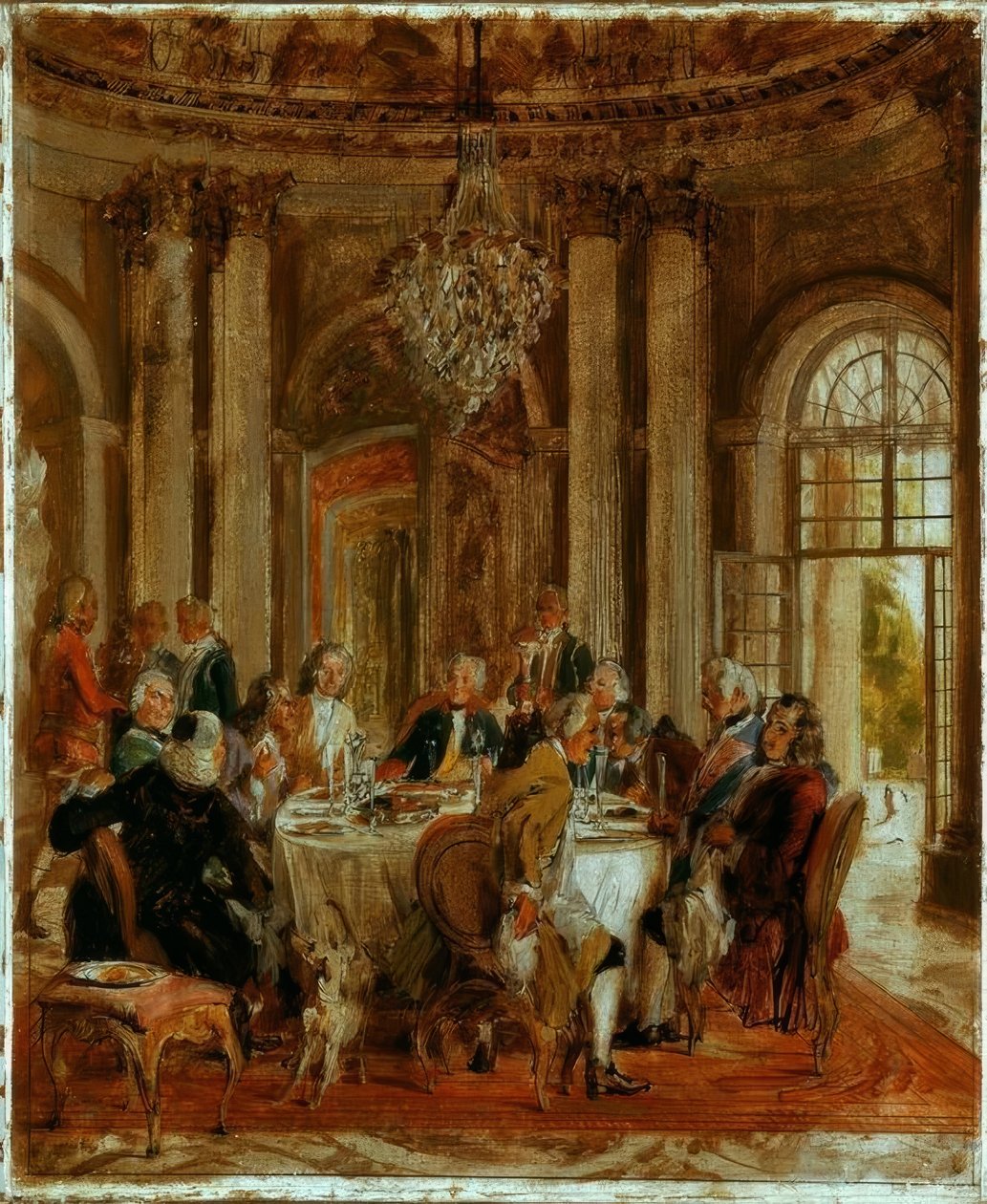 Mesa-redonda do rei Frederico II em Sanssouci de Adolph Menzel