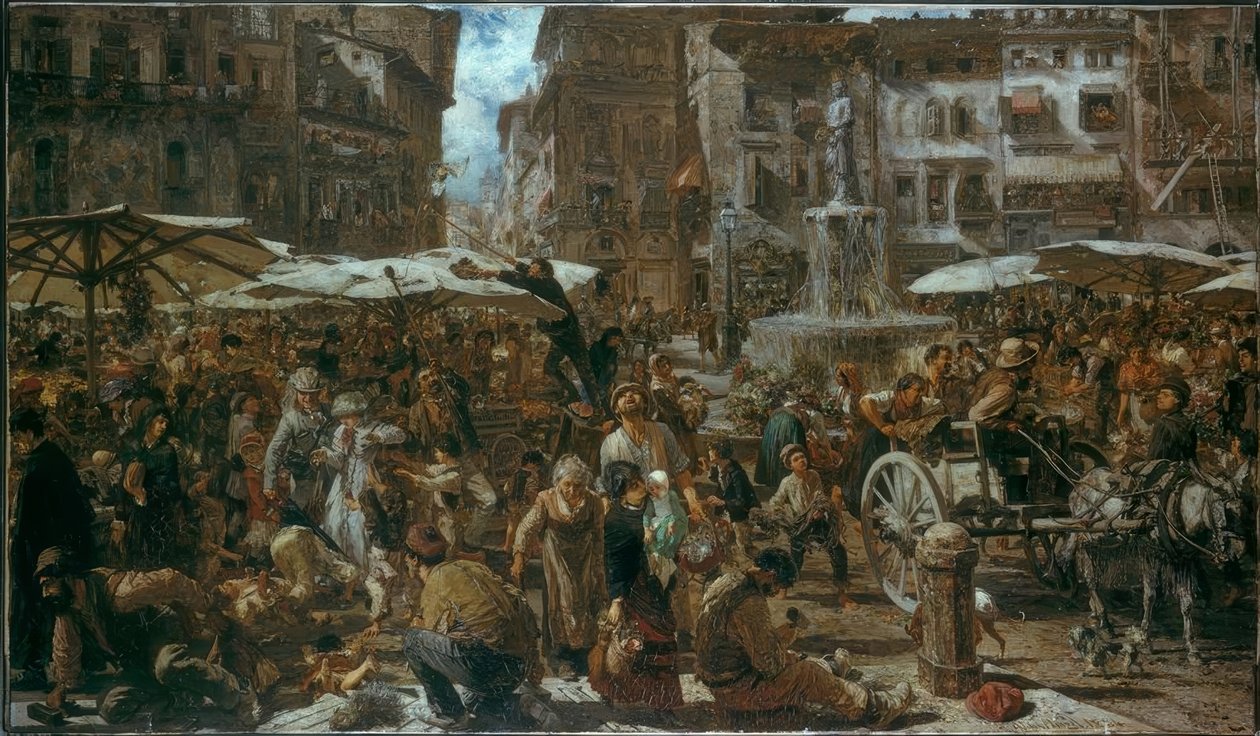 Piazza d&39;Erbe em Verona de Adolph Menzel